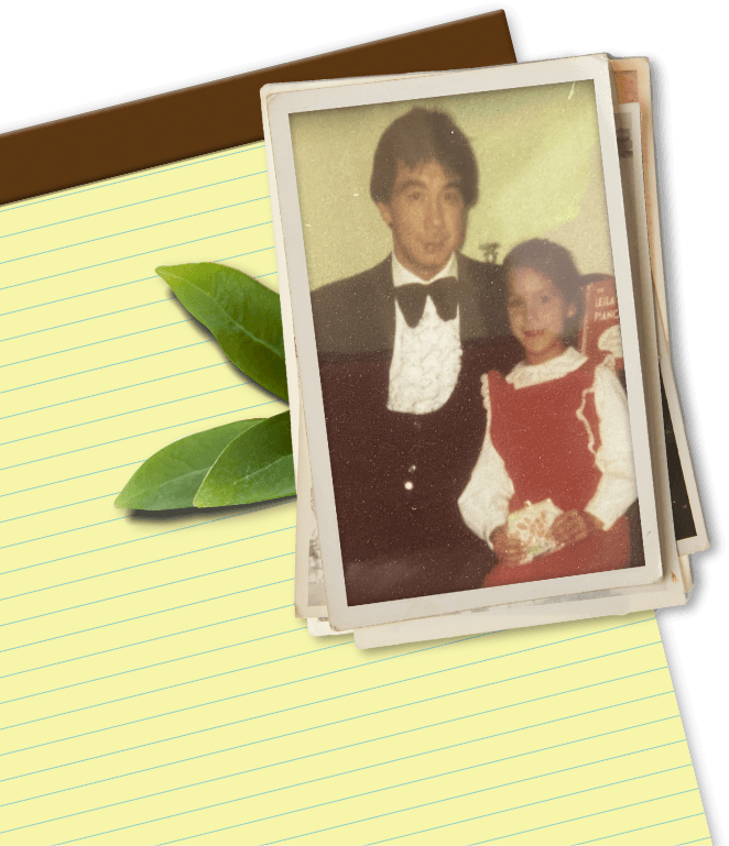 Yellow pad with old photos on top
